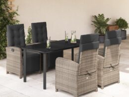 vidaXL 5 Piece Patio Dining Set with Cushions Gray Poly Rattan