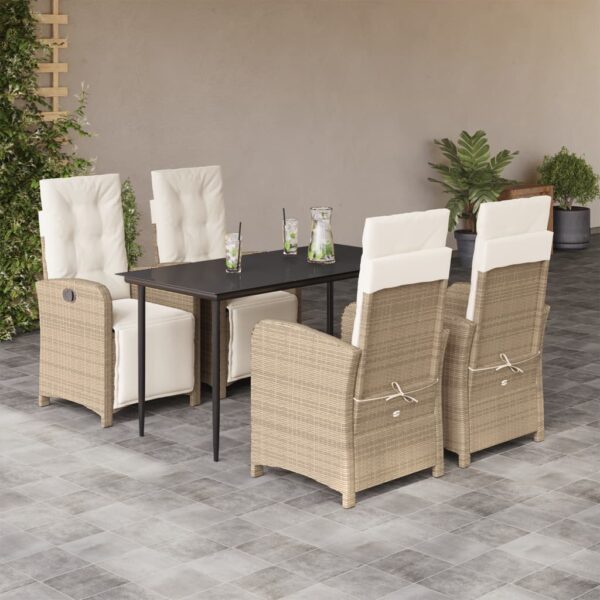 vidaXL 5 Piece Patio Dining Set with Cushions Beige Poly Rattan