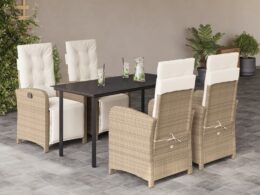 vidaXL 5 Piece Patio Dining Set with Cushions Beige Poly Rattan