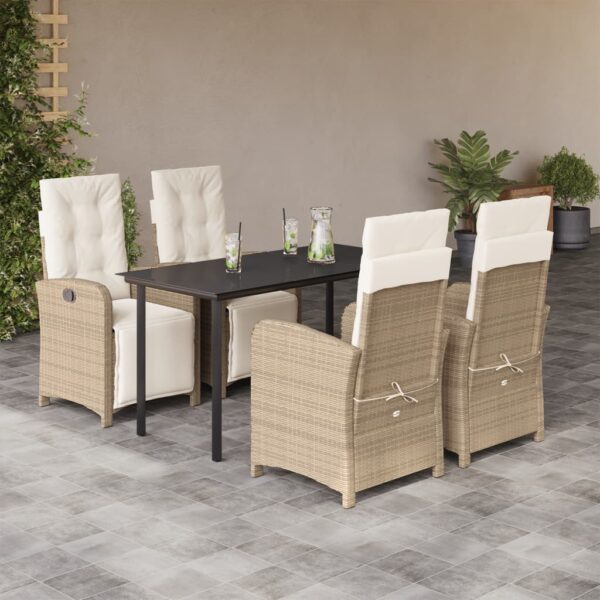 vidaXL 5 Piece Patio Dining Set with Cushions Beige Poly Rattan