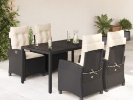 vidaXL 5 Piece Patio Dining Set with Cushions Black Poly Rattan