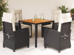vidaXL 5 Piece Patio Dining Set with Cushions Black Poly Rattan
