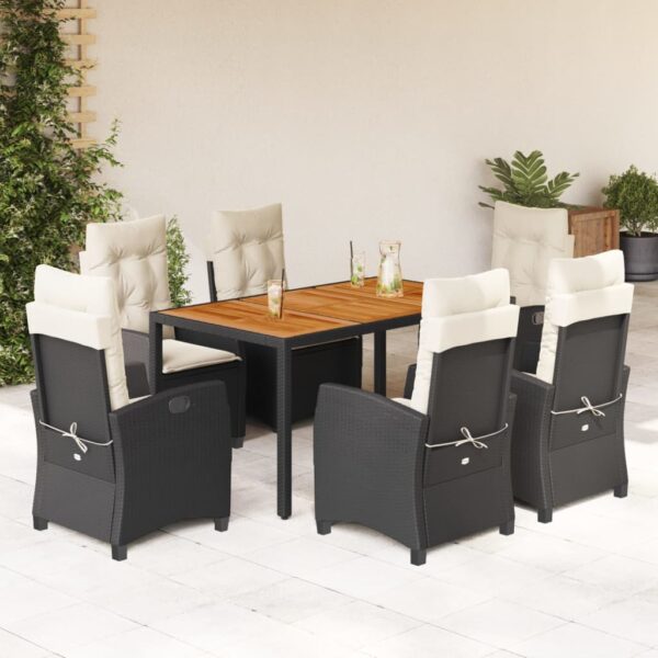vidaXL 7 Piece Patio Dining Set with Cushions Black Poly Rattan
