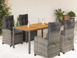 vidaXL 5 Piece Patio Dining Set with Cushions Gray Poly Rattan