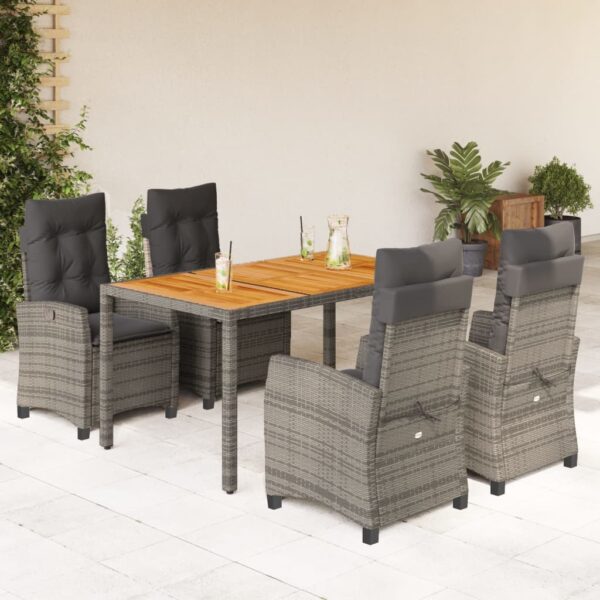 vidaXL 5 Piece Patio Dining Set with Cushions Gray Poly Rattan
