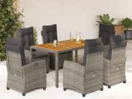 vidaXL 7 Piece Patio Dining Set with Cushions Gray Poly Rattan