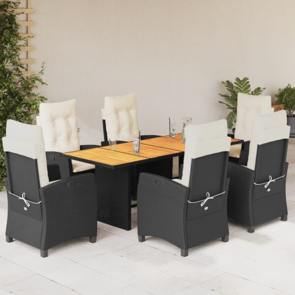 vidaXL 7 Piece Patio Dining Set with Cushions Black Poly Rattan