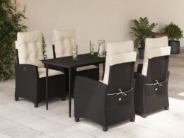vidaXL 5 Piece Patio Dining Set with Cushions Black Poly Rattan