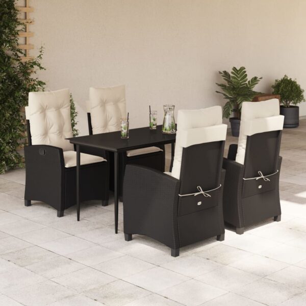 vidaXL 5 Piece Patio Dining Set with Cushions Black Poly Rattan