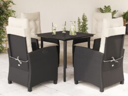 vidaXL 5 Piece Patio Dining Set with Cushions Black Poly Rattan