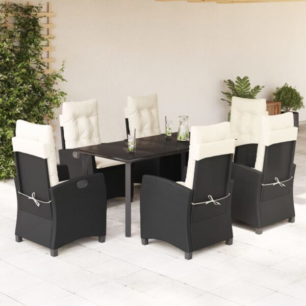 vidaXL 7 Piece Patio Dining Set with Cushions Black Poly Rattan