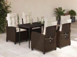 vidaXL 5 Piece Patio Dining Set with Cushions Brown Poly Rattan