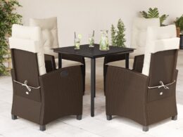 vidaXL 5 Piece Patio Dining Set with Cushions Brown Poly Rattan