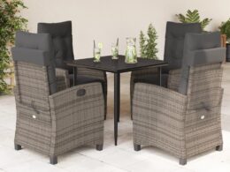vidaXL 5 Piece Patio Dining Set with Cushions Gray Poly Rattan