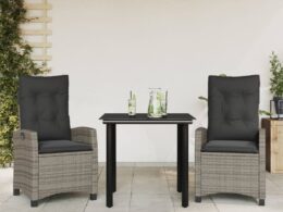 vidaXL 3 Piece Patio Dining Set with Cushions Gray Poly Rattan