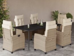 vidaXL 7 Piece Patio Dining Set with Cushions Beige Poly Rattan