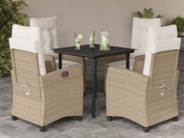 vidaXL 5 Piece Patio Dining Set with Cushions Beige Poly Rattan