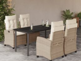 vidaXL 5 Piece Patio Dining Set with Cushions Beige Poly Rattan