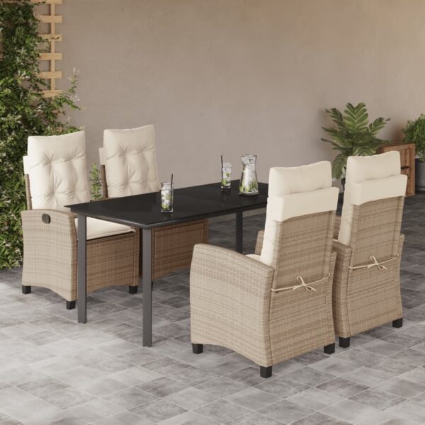 vidaXL 5 Piece Patio Dining Set with Cushions Beige Poly Rattan