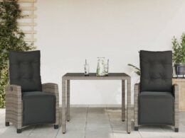 vidaXL 3 Piece Patio Dining Set with Cushions Gray Poly Rattan