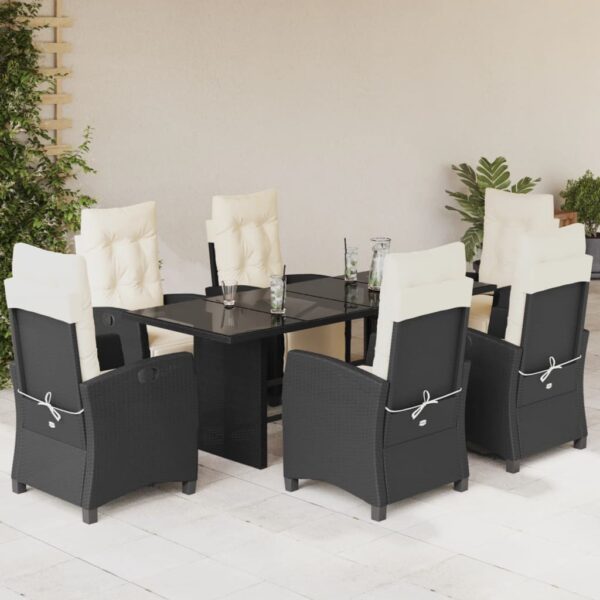 vidaXL 7 Piece Patio Dining Set with Cushions Black Poly Rattan