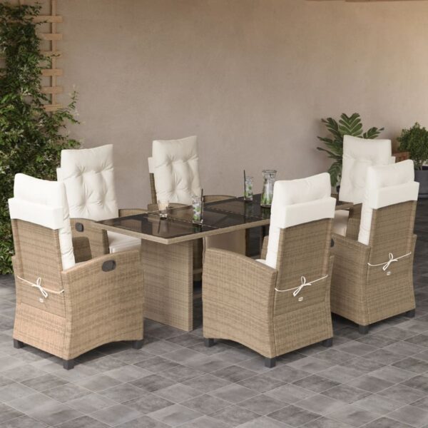vidaXL 7 Piece Patio Dining Set with Cushions Beige Poly Rattan