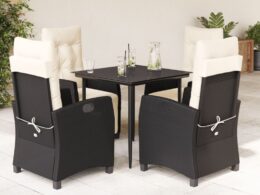 vidaXL 5 Piece Patio Dining Set with Cushions Black Poly Rattan