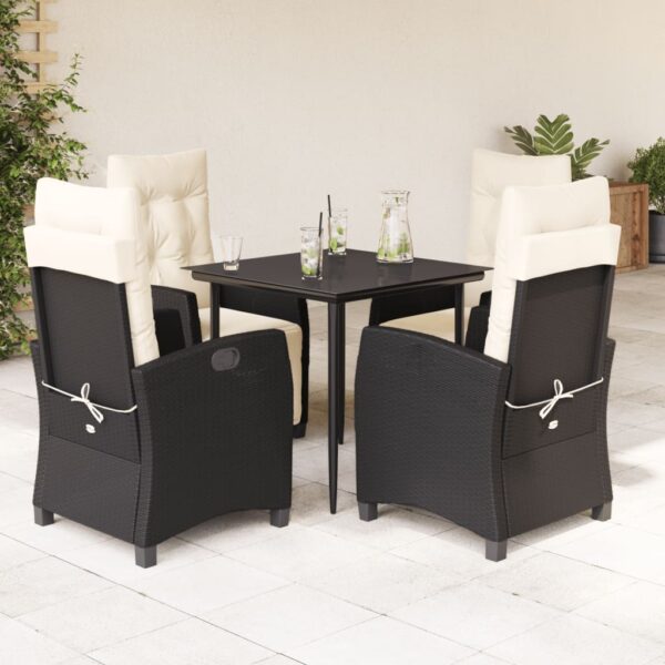 vidaXL 5 Piece Patio Dining Set with Cushions Black Poly Rattan