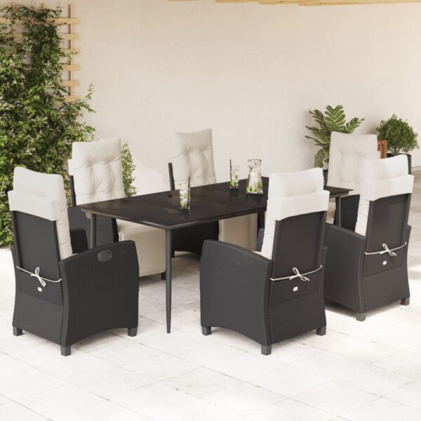vidaXL 7 Piece Patio Dining Set with Cushions Black Poly Rattan