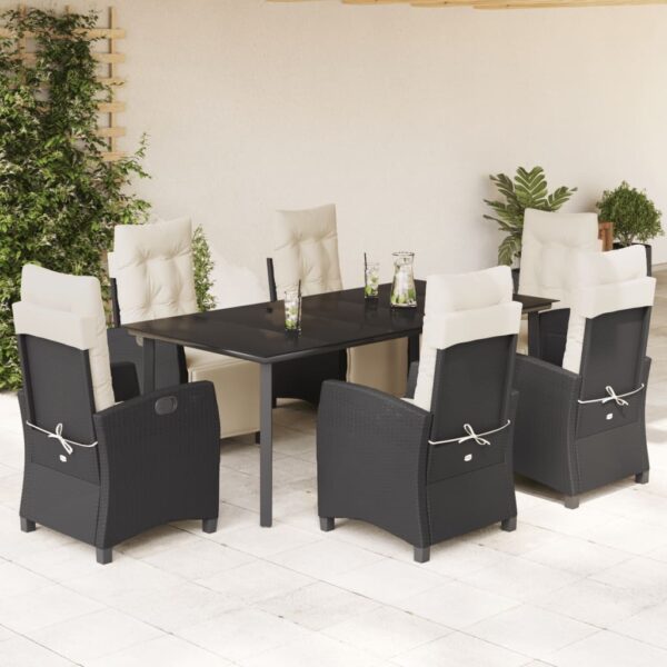 vidaXL 7 Piece Patio Dining Set with Cushions Black Poly Rattan