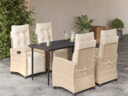 vidaXL 5 Piece Patio Dining Set with Cushions Beige Poly Rattan
