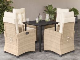 vidaXL 5 Piece Patio Dining Set with Cushions Beige Poly Rattan