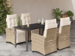 vidaXL 5 Piece Patio Dining Set with Cushions Beige Poly Rattan