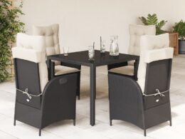 vidaXL 5 Piece Patio Dining Set with Cushions Black Poly Rattan