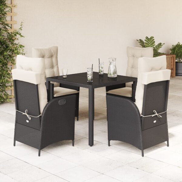 vidaXL 5 Piece Patio Dining Set with Cushions Black Poly Rattan