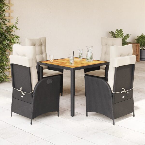 vidaXL 5 Piece Patio Dining Set with Cushions Black Poly Rattan