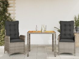 vidaXL 3 Piece Patio Dining Set with Cushions Gray Poly Rattan
