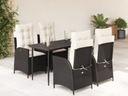 vidaXL 5 Piece Patio Dining Set with Cushions Black Poly Rattan