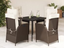 vidaXL 5 Piece Patio Dining Set with Cushions Brown Poly Rattan