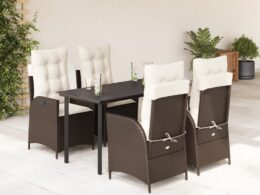 vidaXL 5 Piece Patio Dining Set with Cushions Brown Poly Rattan