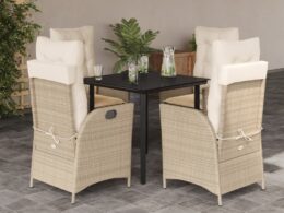 vidaXL 5 Piece Patio Dining Set with Cushions Beige Poly Rattan