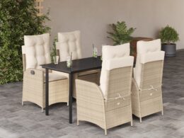vidaXL 5 Piece Patio Dining Set with Cushions Beige Poly Rattan