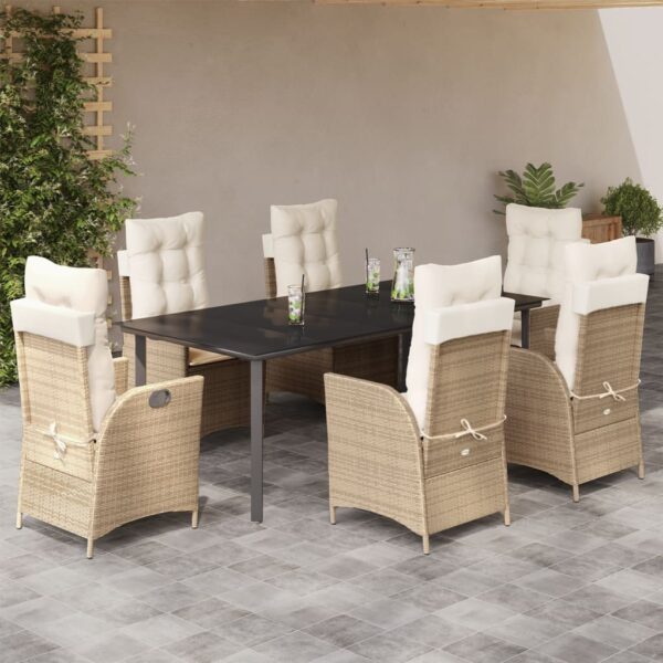 vidaXL 7 Piece Patio Dining Set with Cushions Beige Poly Rattan