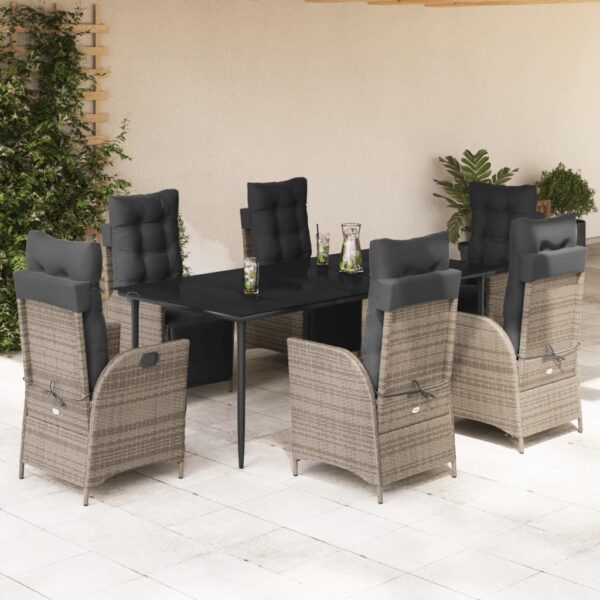 vidaXL 7 Piece Patio Dining Set with Cushions Gray Poly Rattan