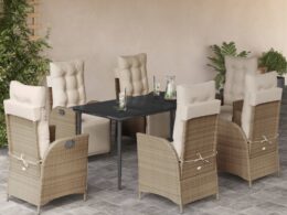 vidaXL 7 Piece Patio Dining Set with Cushions Beige Poly Rattan