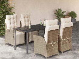 vidaXL 5 Piece Patio Dining Set with Cushions Beige Poly Rattan