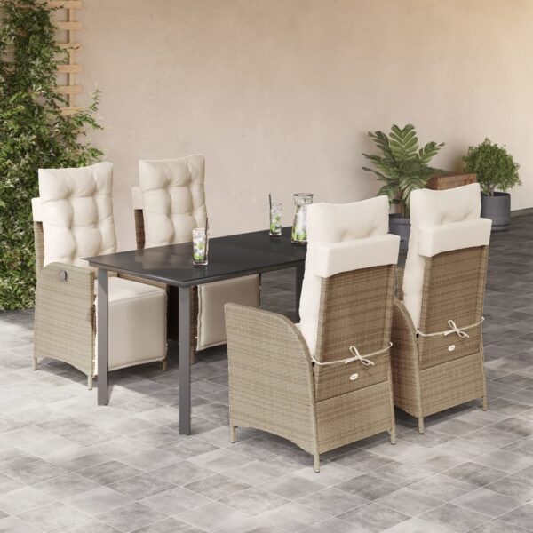 vidaXL 5 Piece Patio Dining Set with Cushions Beige Poly Rattan
