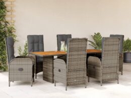 vidaXL 7 Piece Patio Dining Set with Cushions Gray Poly Rattan