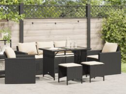 vidaXL 6 Piece Patio Sofa Set with Cushions Black Poly Rattan