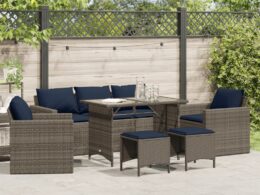 vidaXL 6 Piece Patio Sofa Set with Cushions Gray Poly Rattan